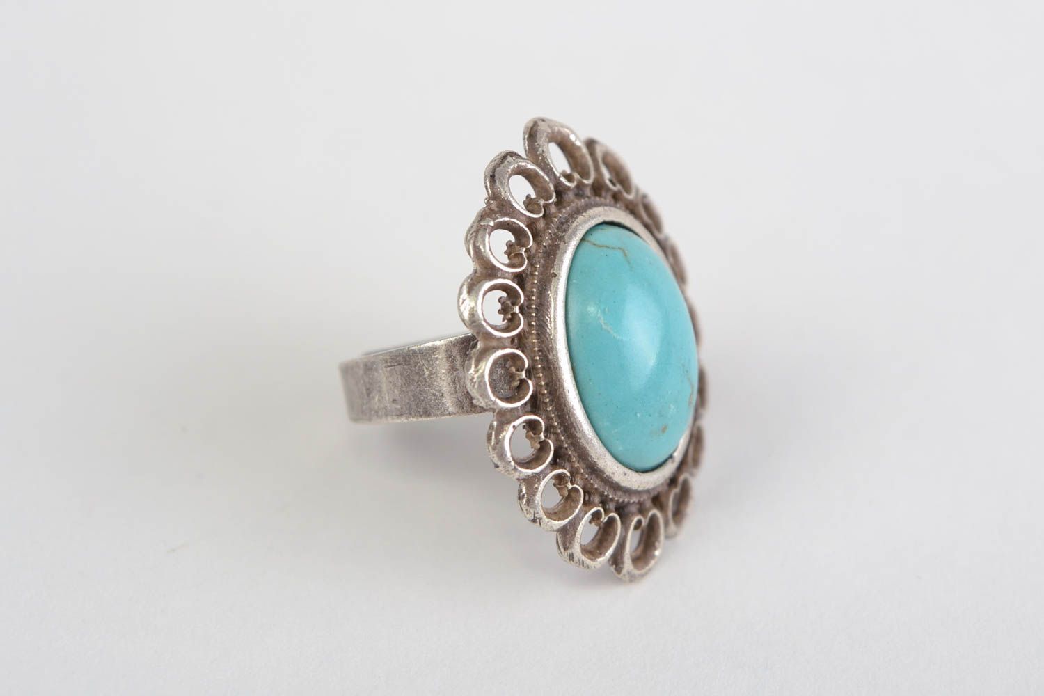 Handmade vintage metal lace ring with natural stone photo 3