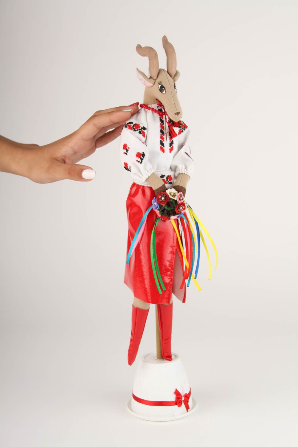Игрушка коза ручной работы детская игрушка из ткани мягкая игрушка красивая фото 5