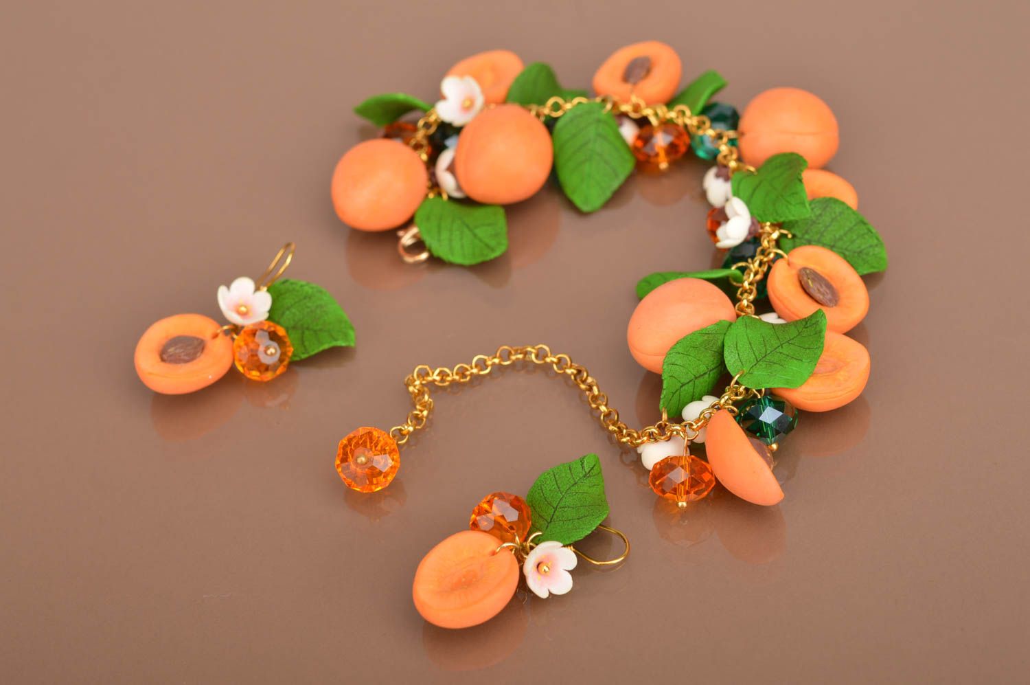 Bracelet boucles d'oreilles Bijoux fait main avec abricots Cadeau femme 2 pièces photo 4