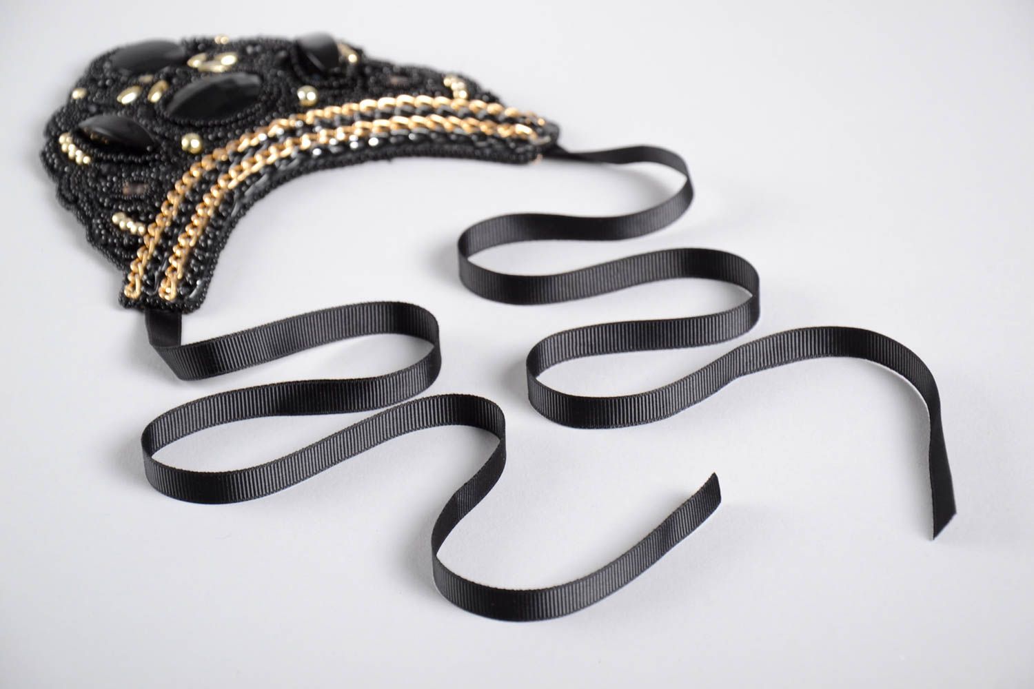 Glasperlen Schmuck handmade Damen Collier Geschenk für Frauen schwarz mit Ketten foto 5