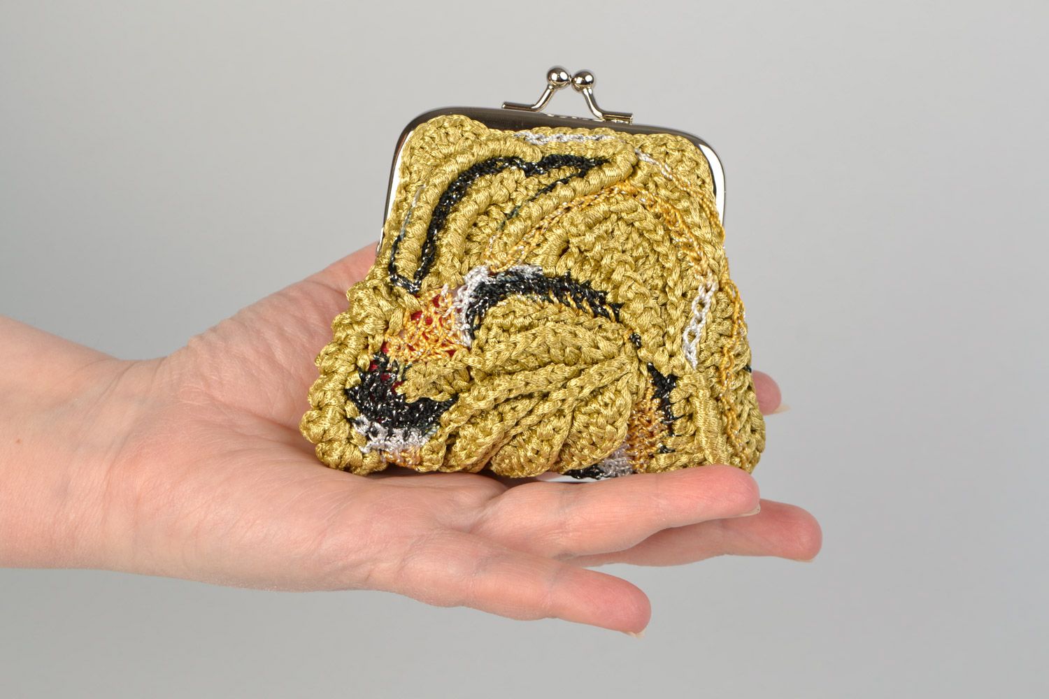 Porte-monnaie à clip tricoté en acrylique au crochet doré noir fait main femme photo 2