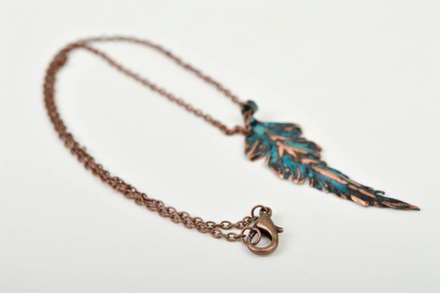 Handmade copper pendant unusual cute accessory pendant in shape of leaf photo 4