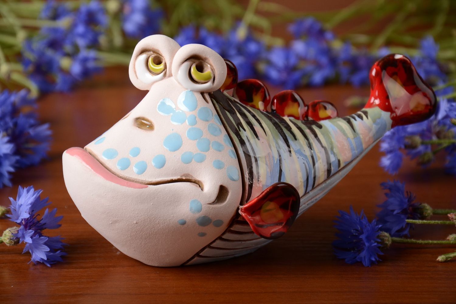 Keramik handmade Spardose Fisch bemalt schön originell Künstlerarbeit  foto 1