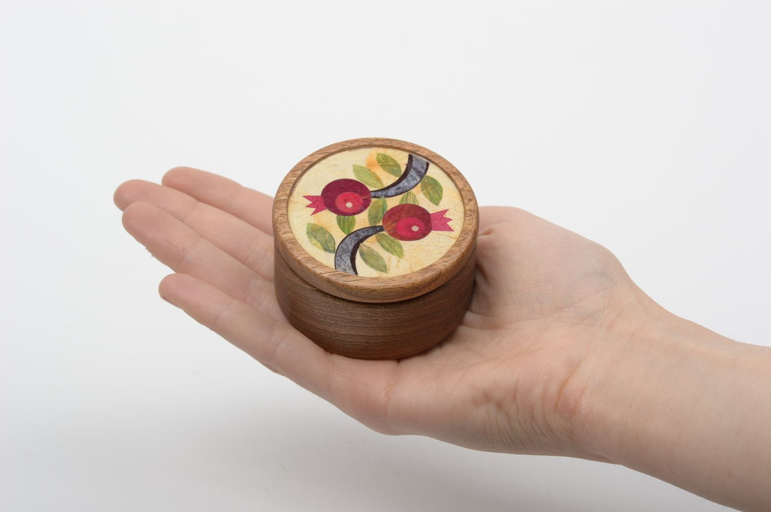 Boîte à bijoux faite main Boîte en bois ronde petite taille Déco maison photo 1