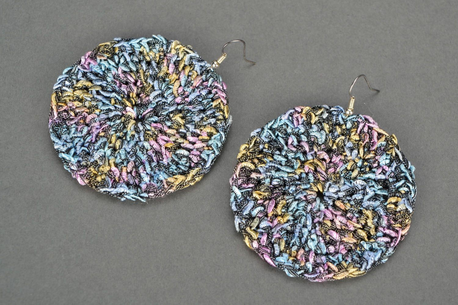 Large round crocheted earrings photo 1