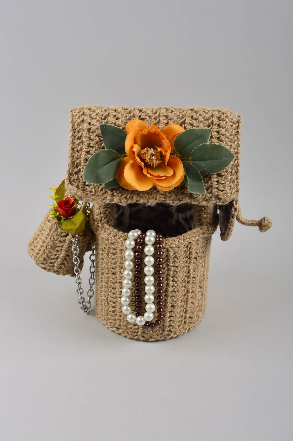 Pozo artesanal de cordel con flor naranja decoración de interior regalo original foto 2