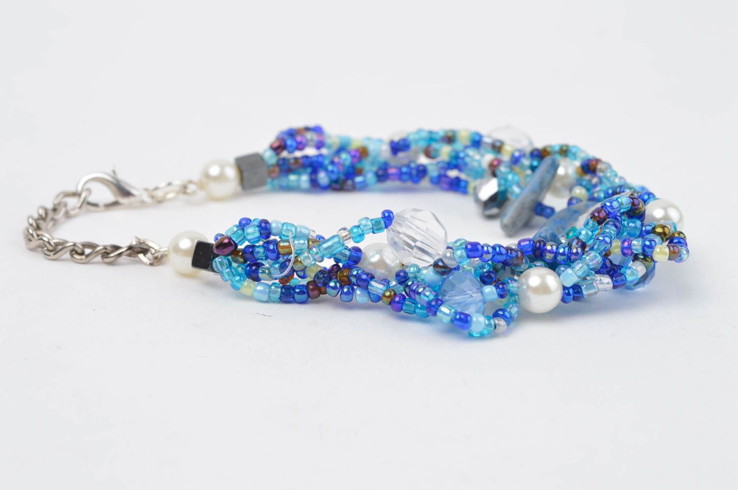 Bracelet original Bijou fait main Accessoire pour femme perles de rocaille bleu photo 2