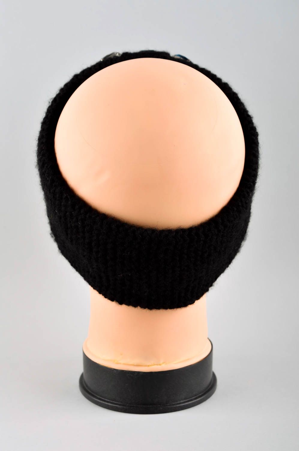 Handmade stylish turban unusual black headband knitted winter accessory photo 4