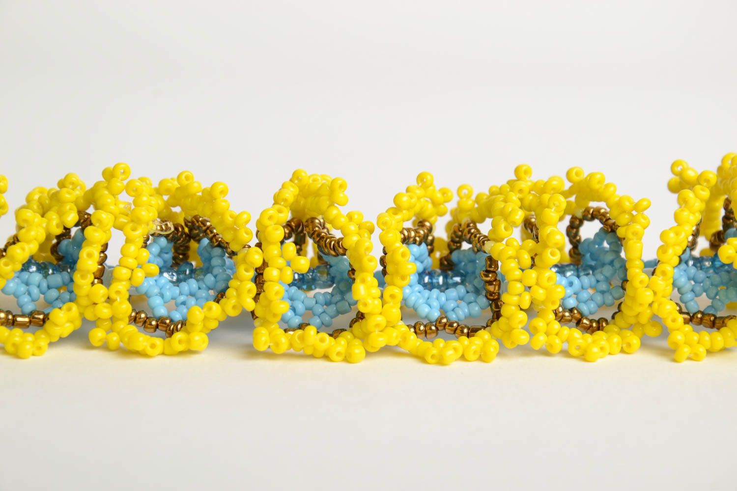 Blau gelbes Collier aus Glasperlen gehäkelt massiv schön originell handmade foto 5