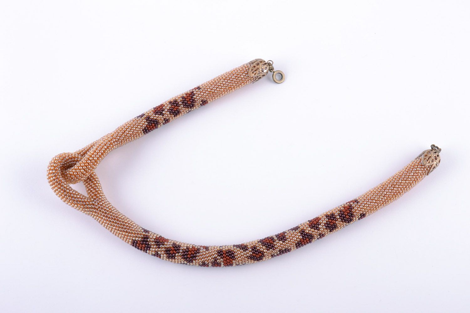 Beautiful designer handmade women's beaded cord necklace with leopard coloring photo 4