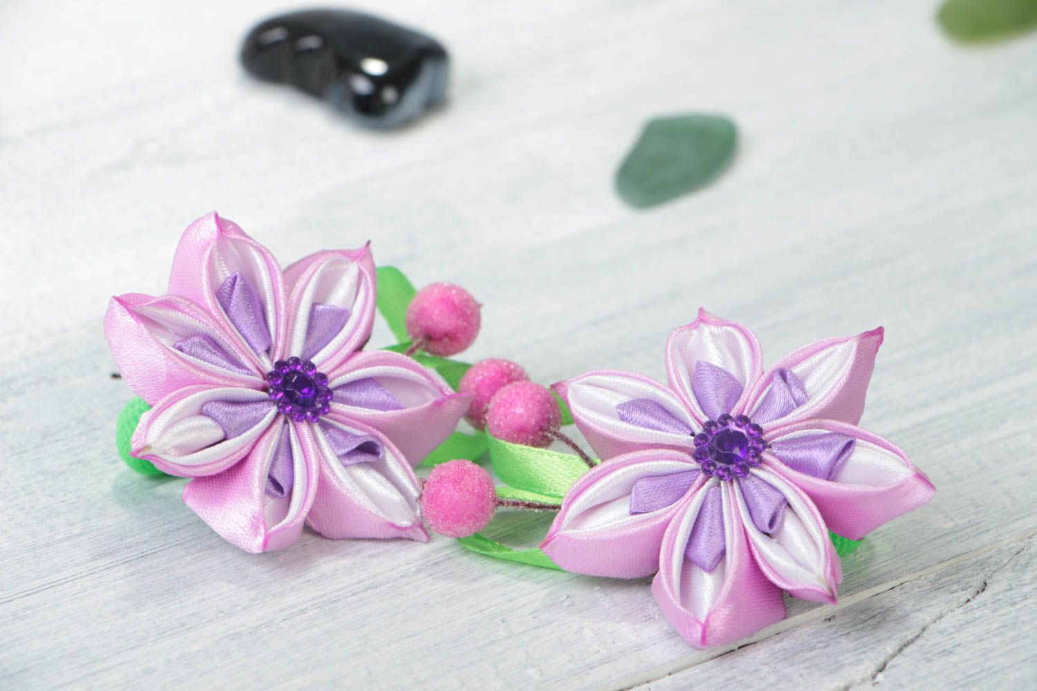 Handmade flower hair ties cute accessories for hair unusual jewelry 2 pieces photo 1