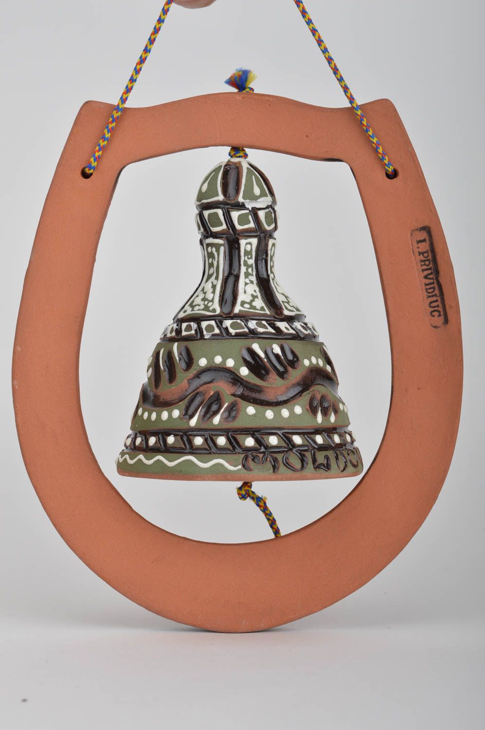 Beautiful decorative handmade ceramic bell with painting Horseshoe photo 5