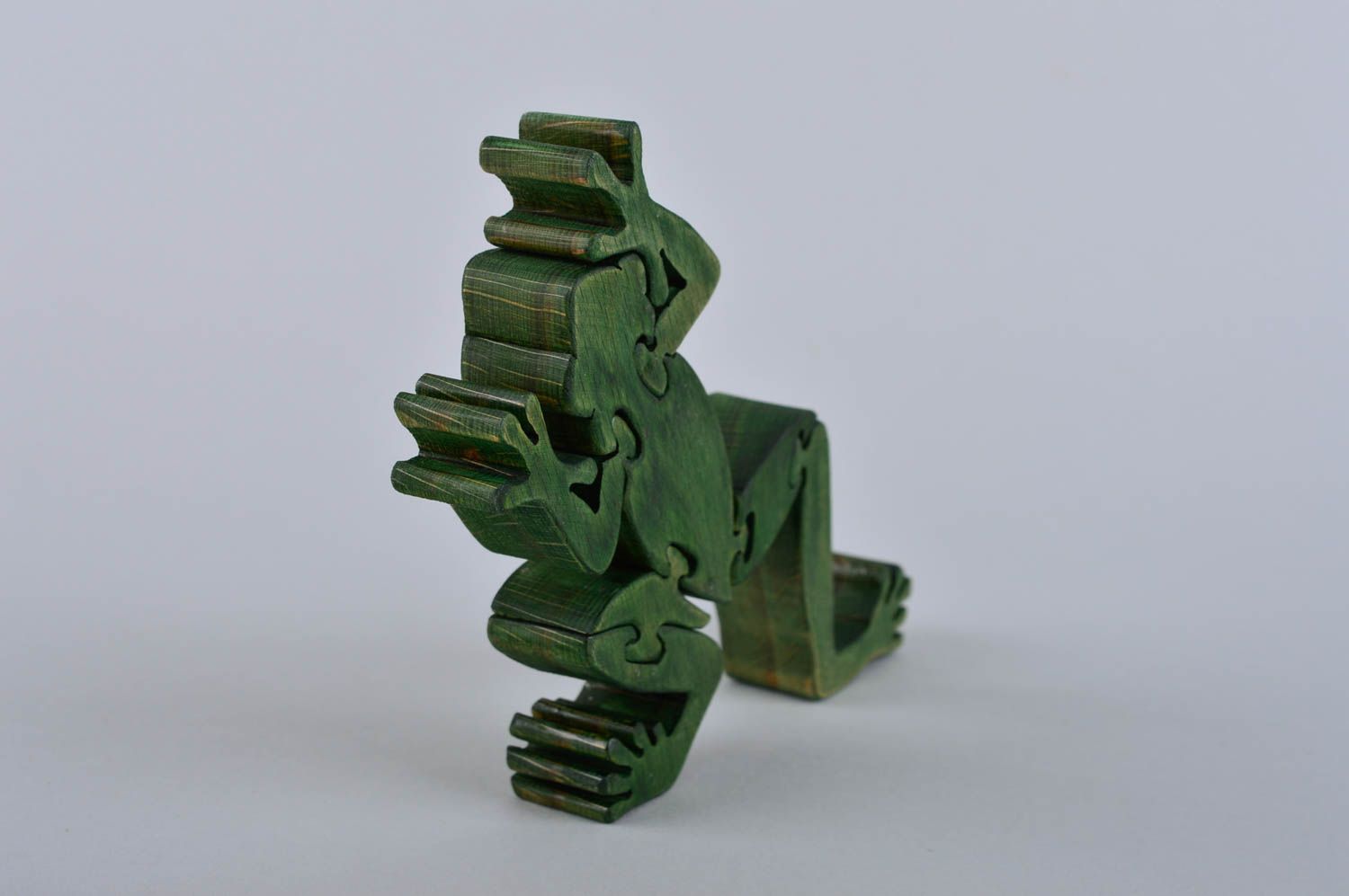 Puzzle 3D en bois fait main Jouet d'éveil écolo grenouille Cadeau bébé photo 3