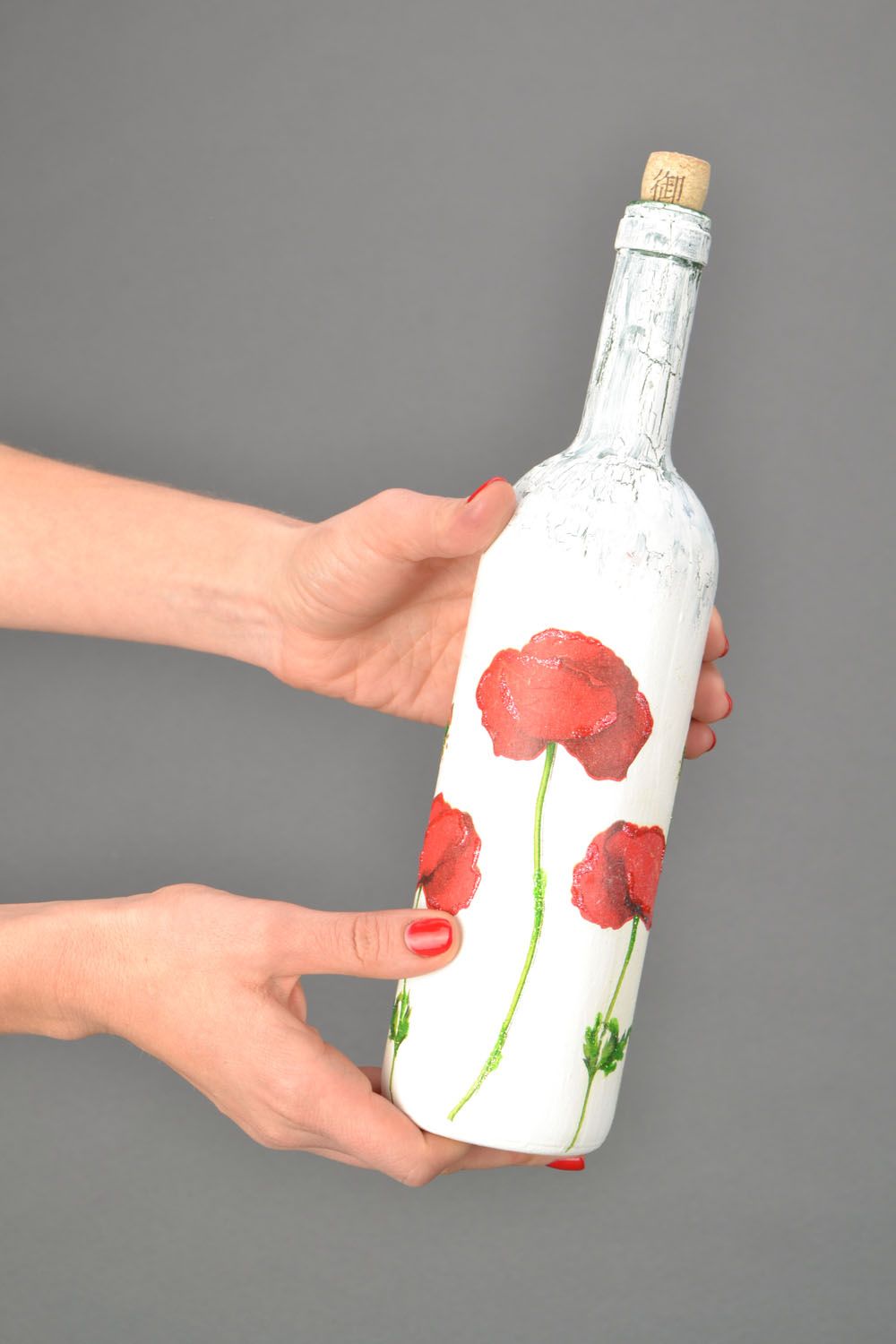 Decoupage bottle Poppies photo 2