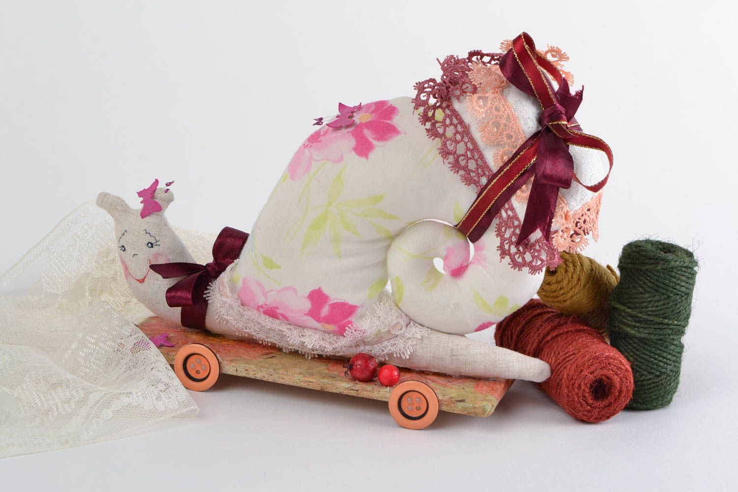 Beautiful handmade fabric soft toy unusual pincushion Snail photo 1