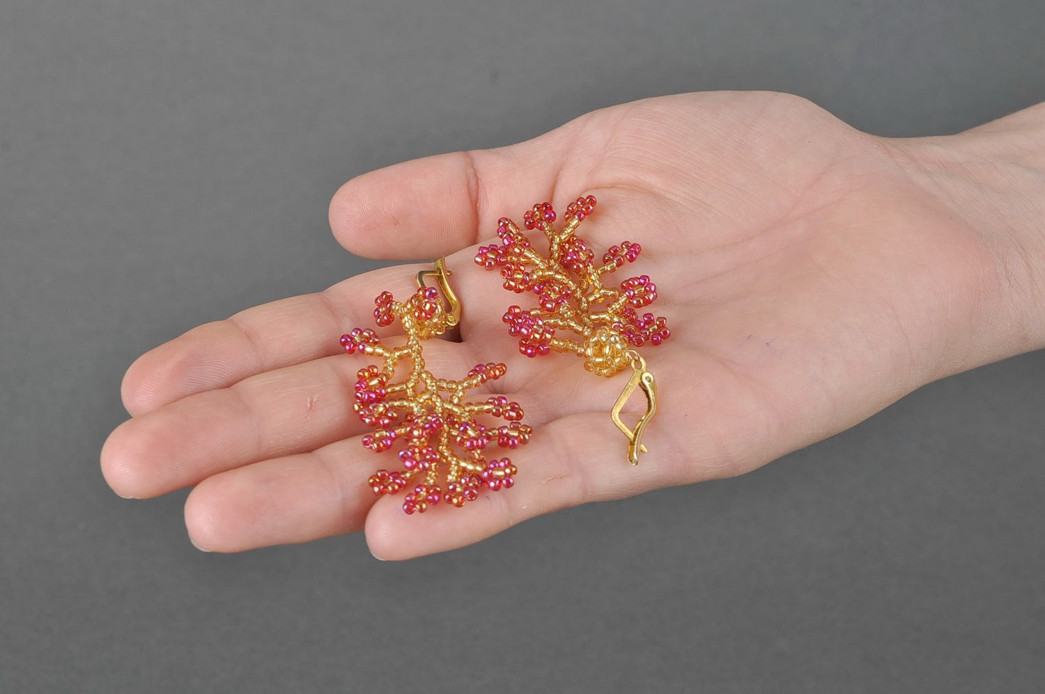 Earrings Corals with flower photo 5
