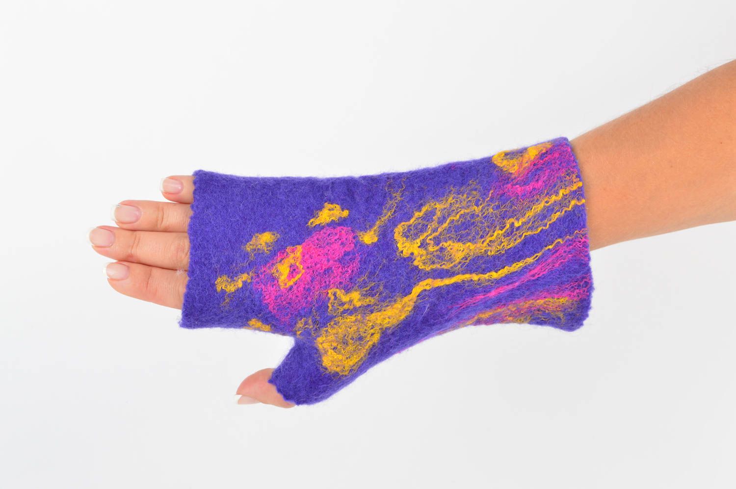 Женские перчатки ручной работы перчатки без пальцев фиолетовые митенки женские фото 4