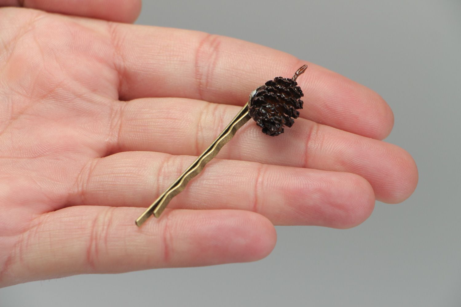 Handmade small metal invisible hairpin with cone coated with epoxy photo 4
