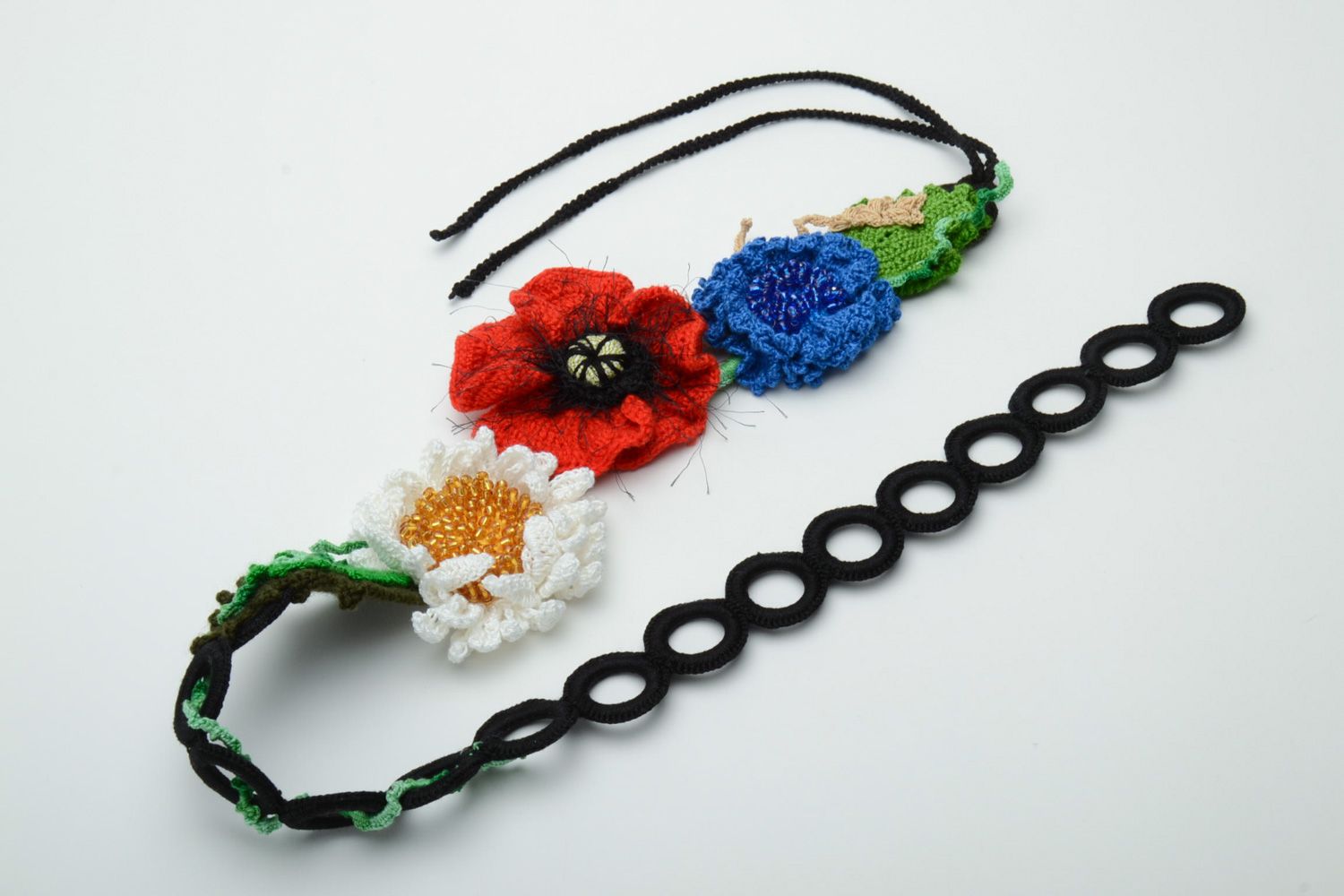 Ceinture tricotée au crochet en fils acryliques et cotonniers fait main Fleurs photo 5