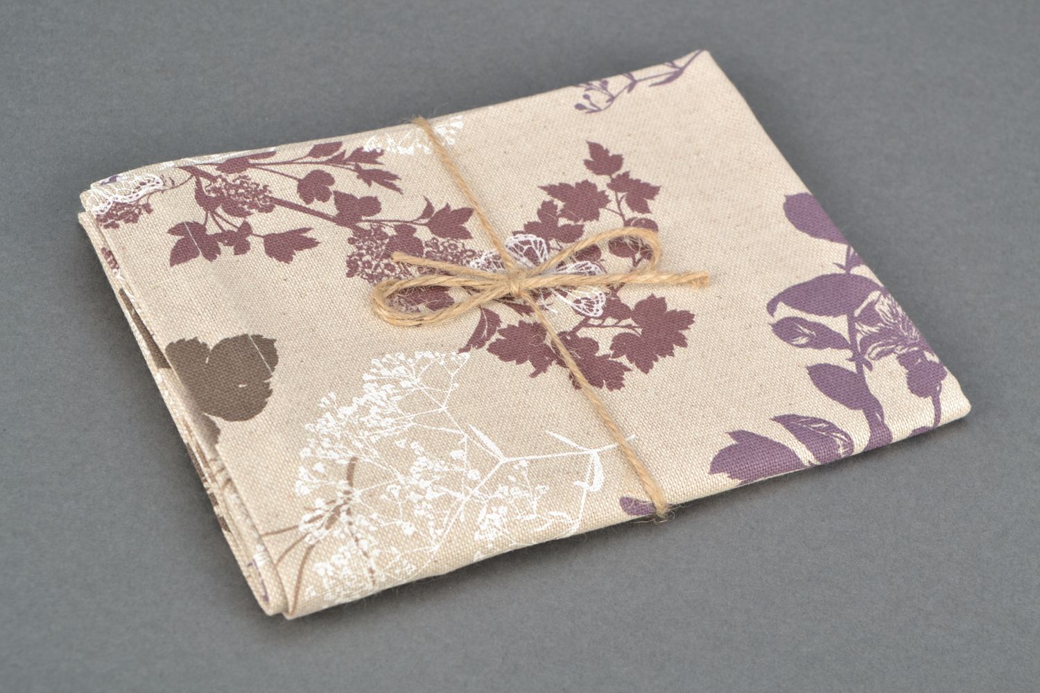 Chemin de table en tissu de coton beige à fleur rectangulaire fait main photo 3