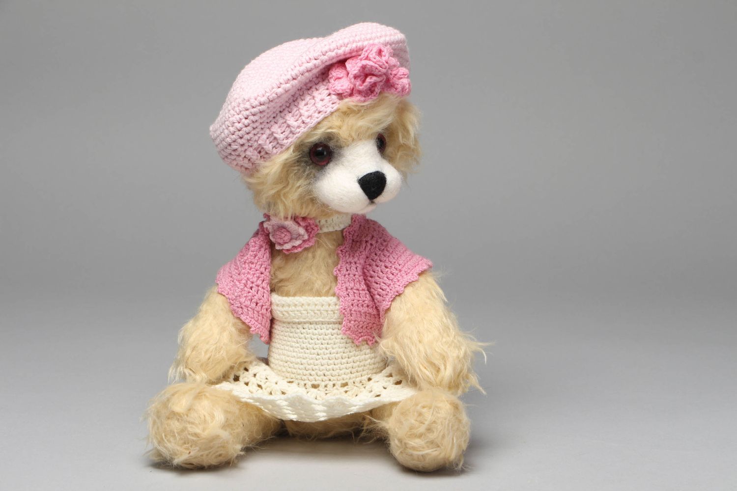 Wolle Kuscheltier Bär Mädchen in Rosa handmade foto 1