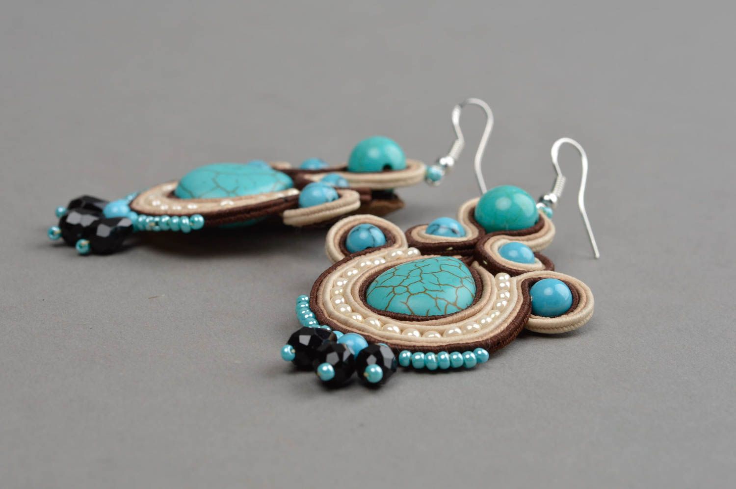 Long earrings handmade earrings soutache jewelry designer accessories  photo 3
