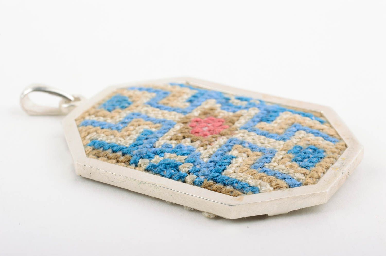 Handmade Ketten Anhänger Damen Accessoire Geschenk für Frauen mit Stickerei blau foto 5