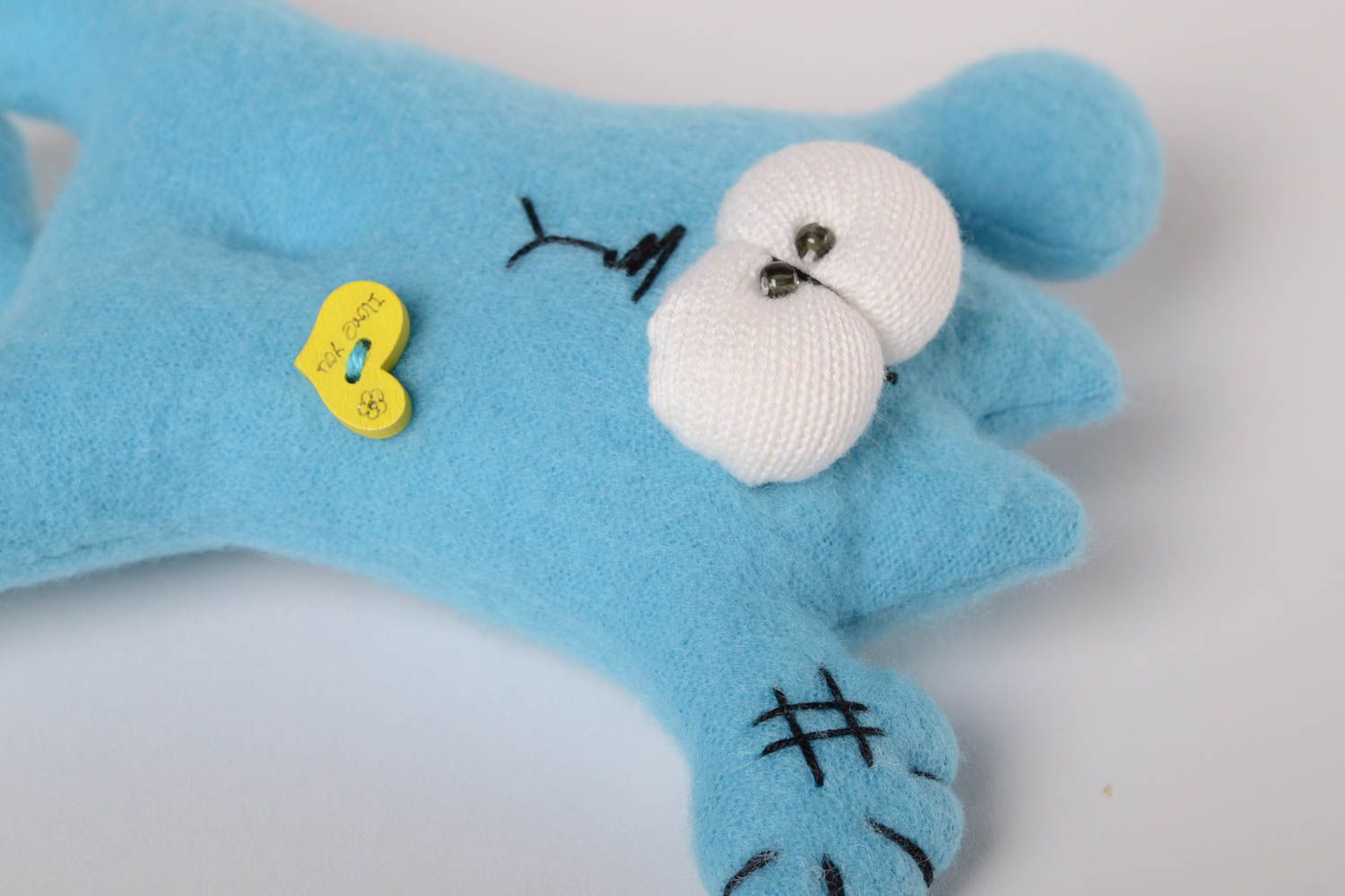 Peluche chat faite main Jouet enfant Cadeau original tissu polaire bleu clair photo 4