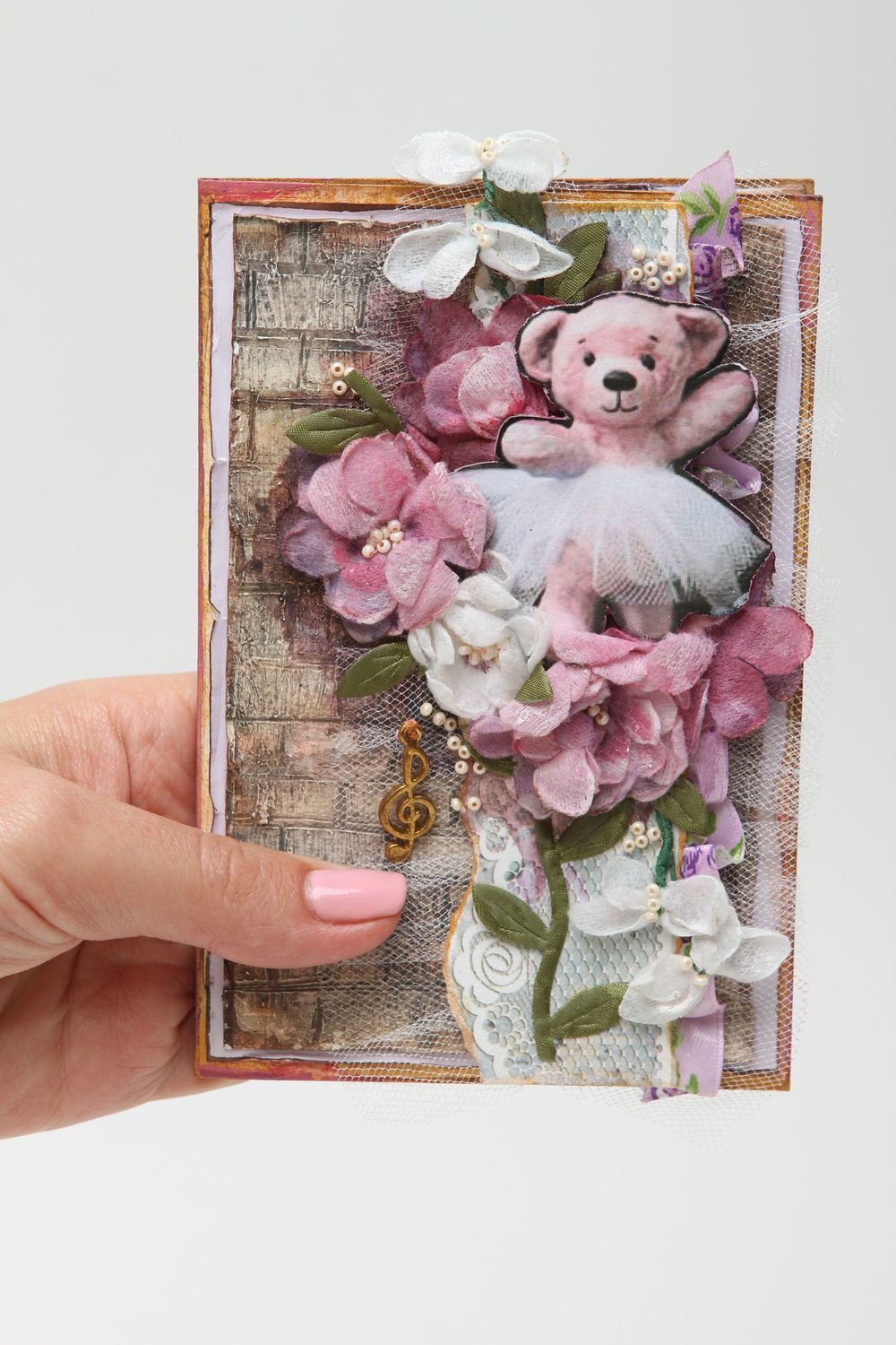 Tarjeta de felicitación artesanal con oso postal hecha a mano regalo original foto 5