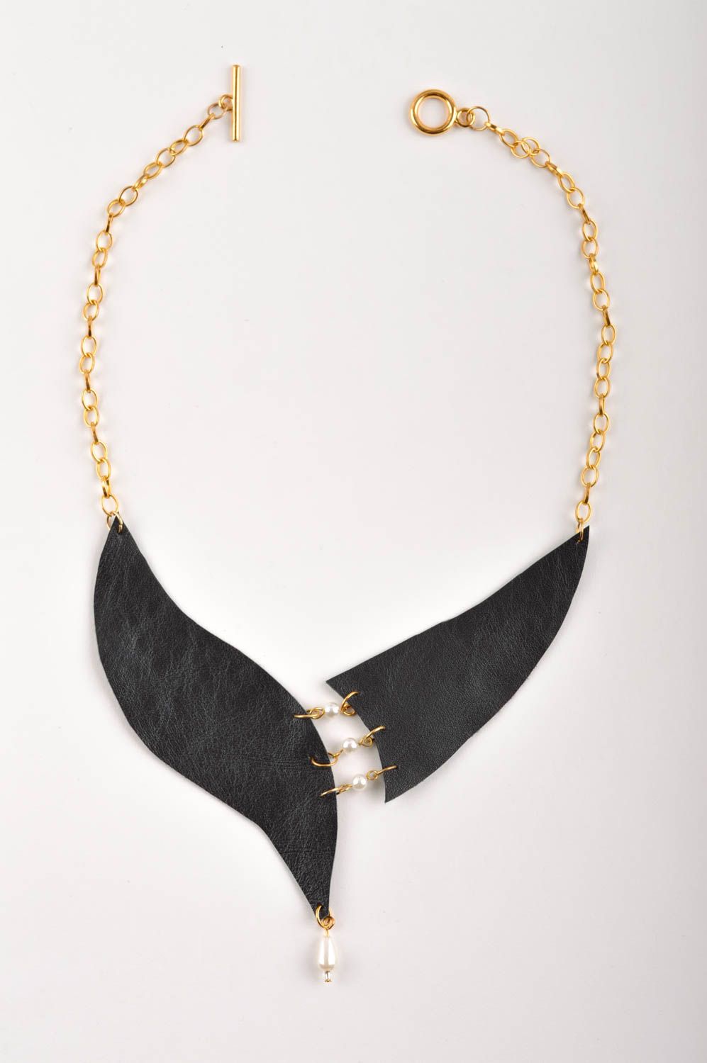 Collana di perle e cuoio fatta a mano originale di moda bigiotteria da donna
 foto 5