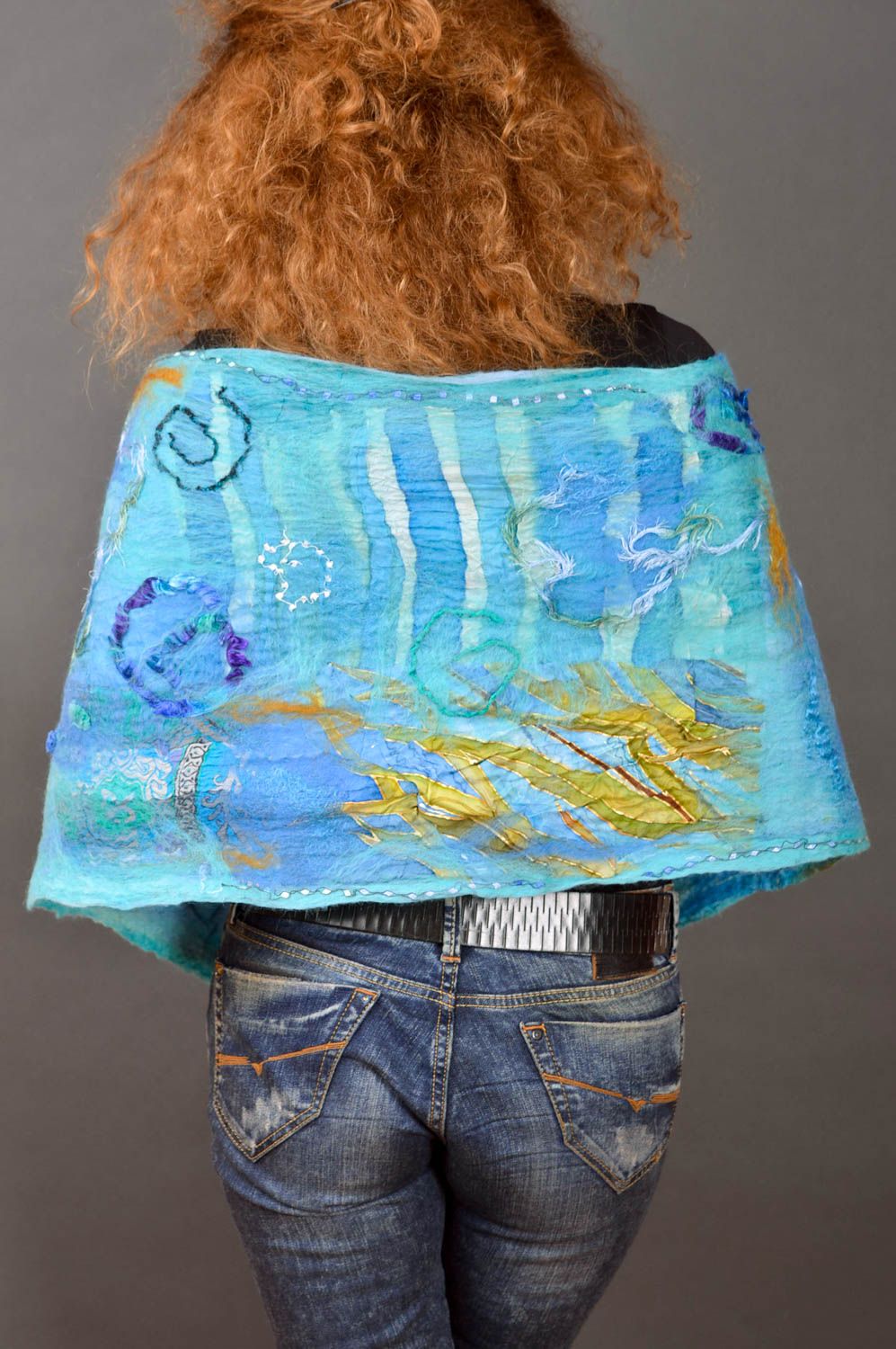 Женский шарф из шерсти мериноса хэнд мейд валяный шарф голубой шерстяной шарф фото 5