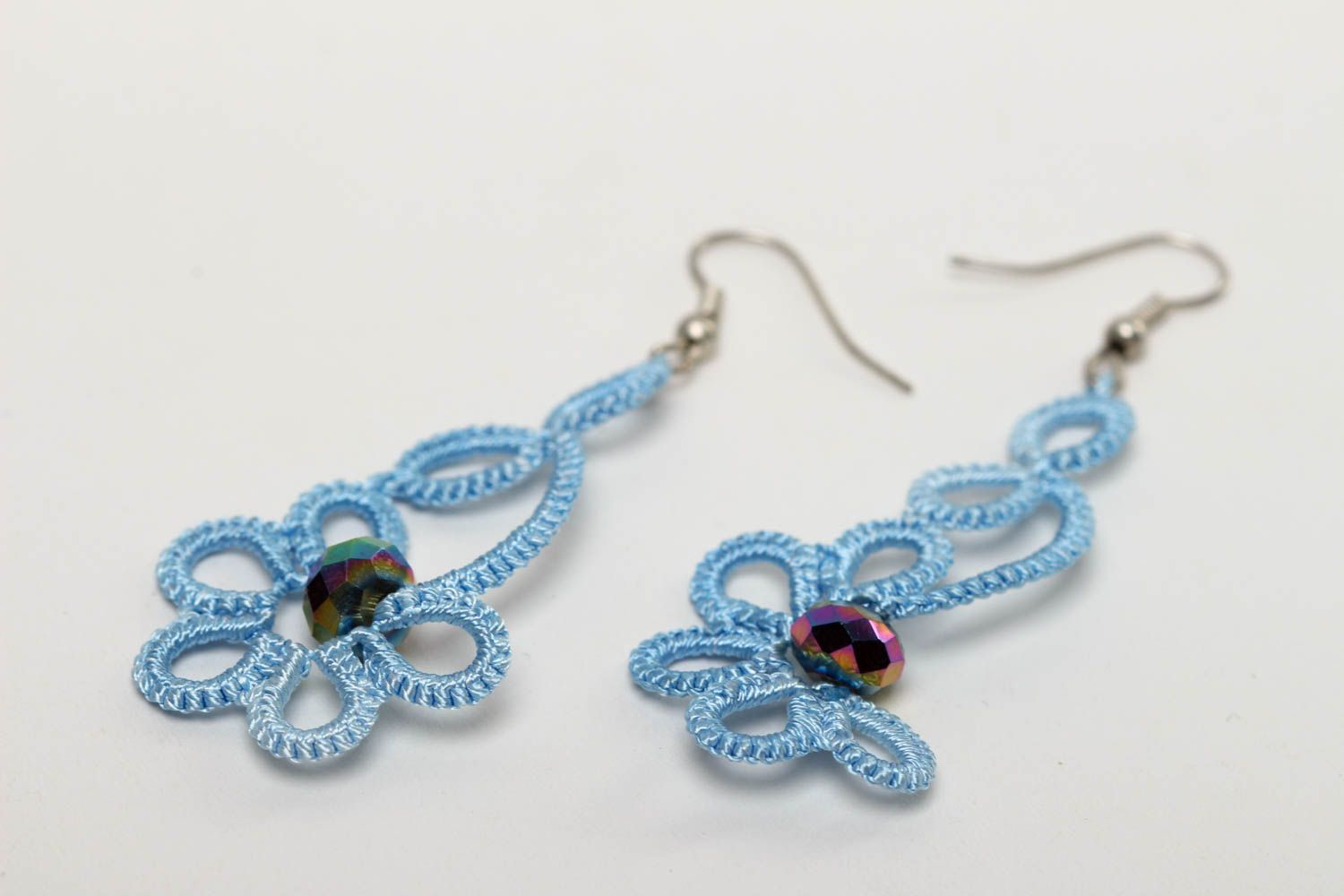Stylish handmade tatting earrings unusual woven earrings beautiful jewellery photo 3