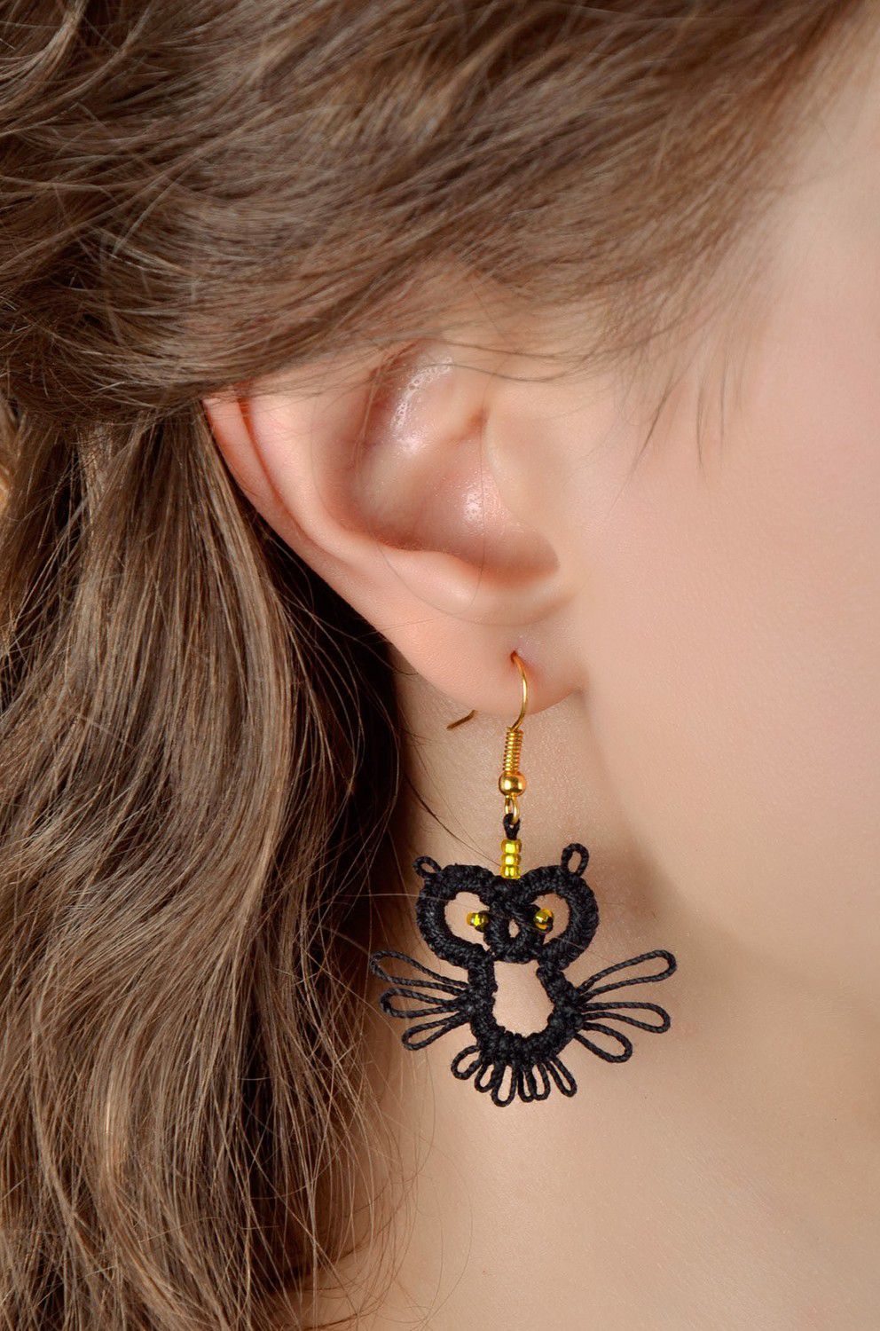 Earrings made from cotton lace Owls photo 4