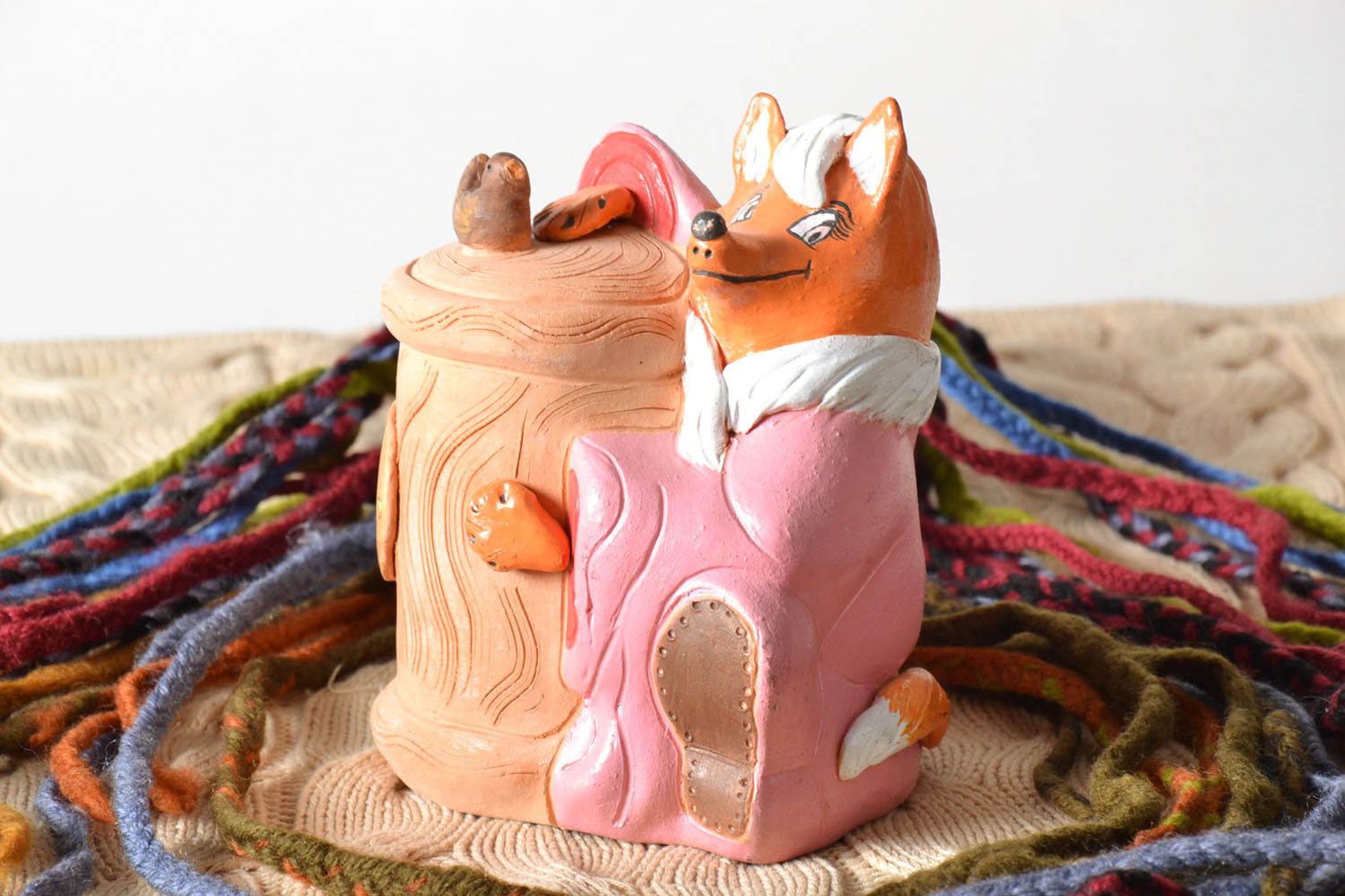 Clay money box in the shape of a little fox photo 1