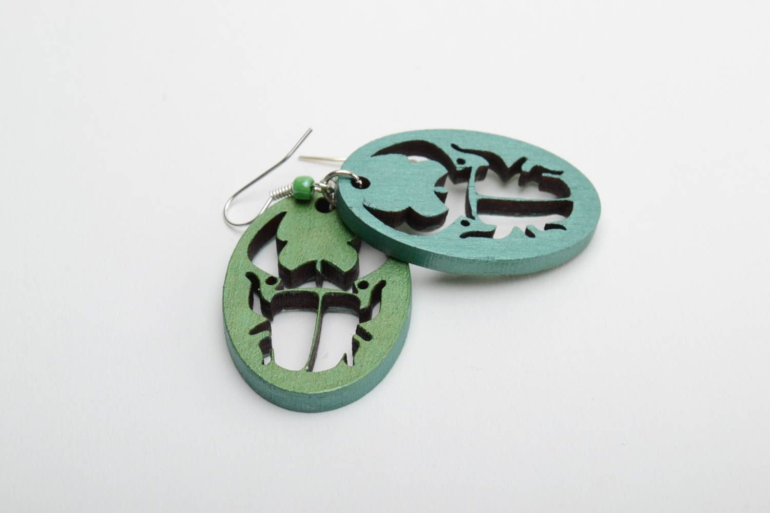 Beautiful handmade designer green plywood earrings for women Bugs photo 5