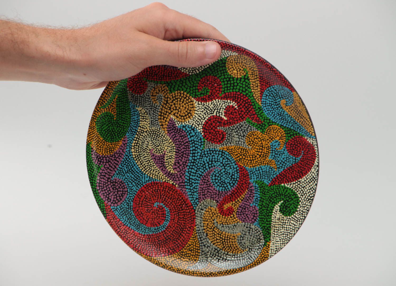 Декоративная тарелка с росписью красками ручной работы авторская красивая яркая фото 5