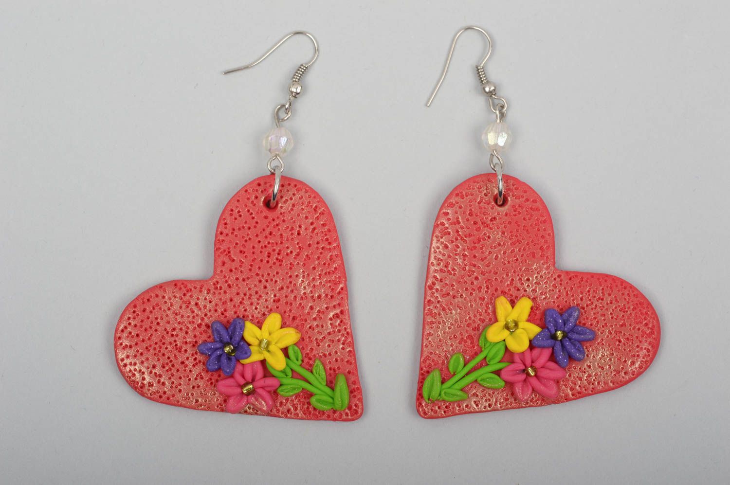 Handmade jewelry heart earrings polymer clay dangling earrings gifts for girls photo 1