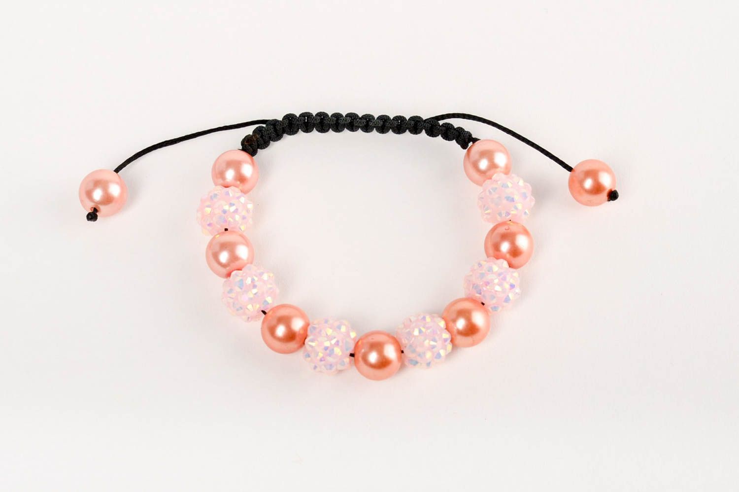 Handmade women's designer macrame woven wrist bracelet with ceramic pearls  photo 2