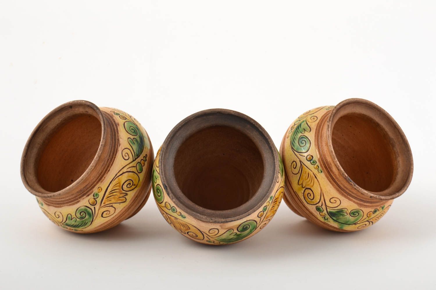 Conjunto de 3 tarros de barro artesanales utensilios de cocina potes de cerámica foto 2