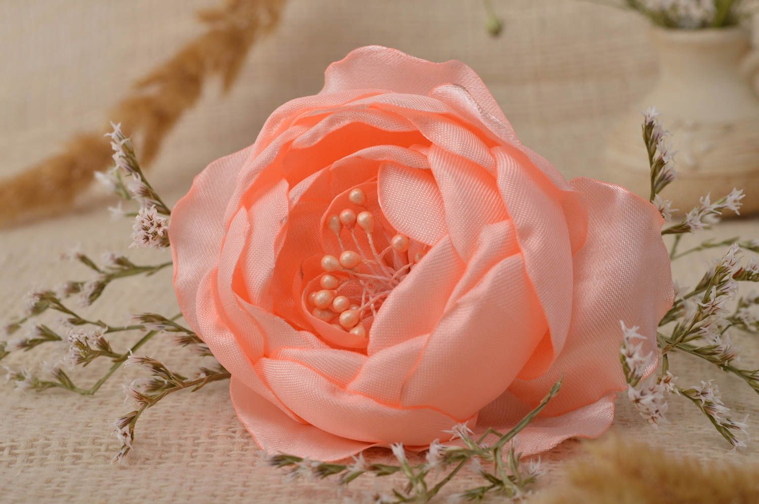 Pinza broche de flor rosada hecho a mano accesorio transformador regalo original foto 1