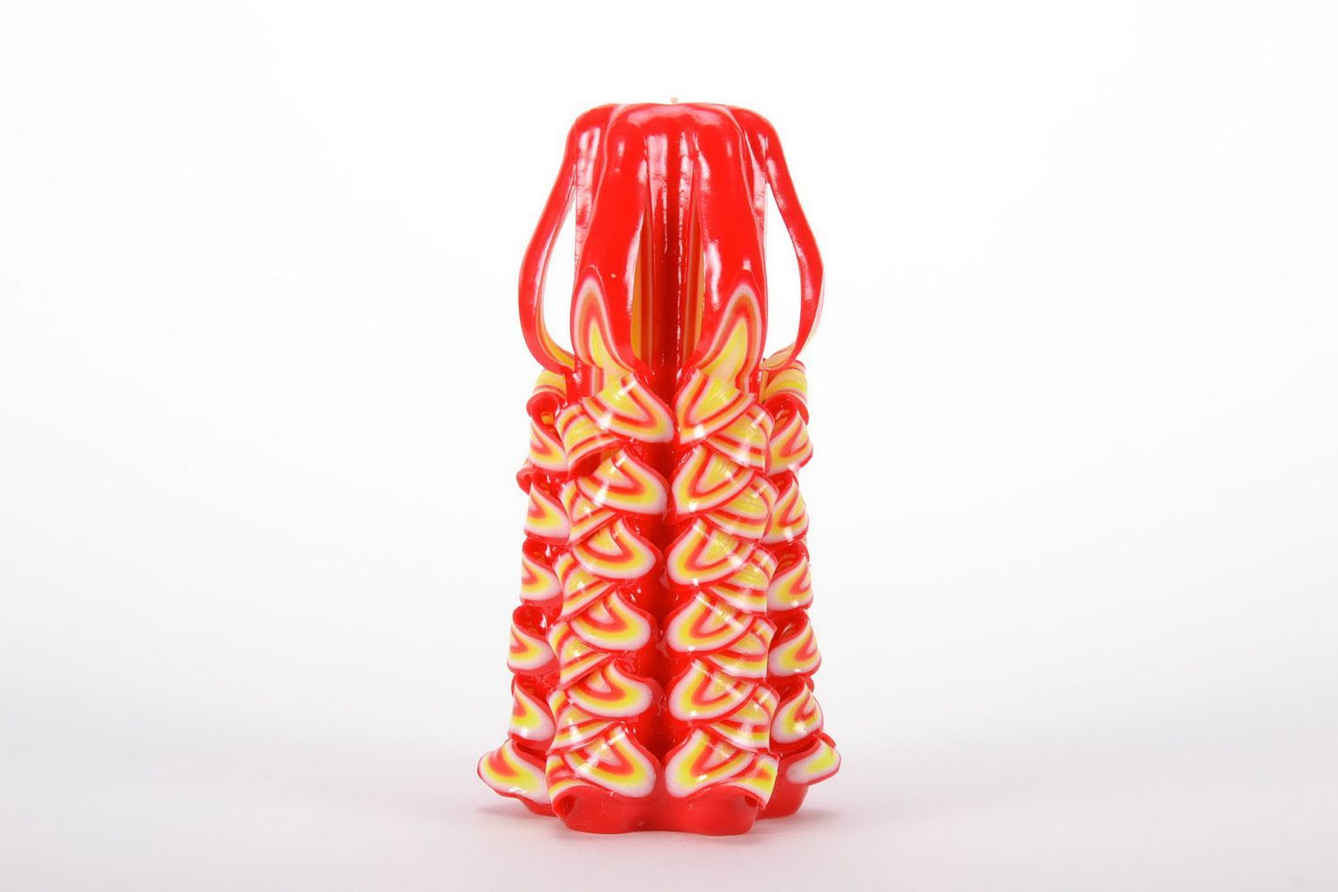 Carved paraffin wax candle Red cone photo 1