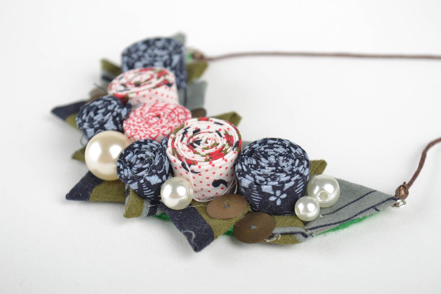 Handmade Blumen Collier Modeschmuck Halskette Geschenk für Frauen aus Textil foto 2