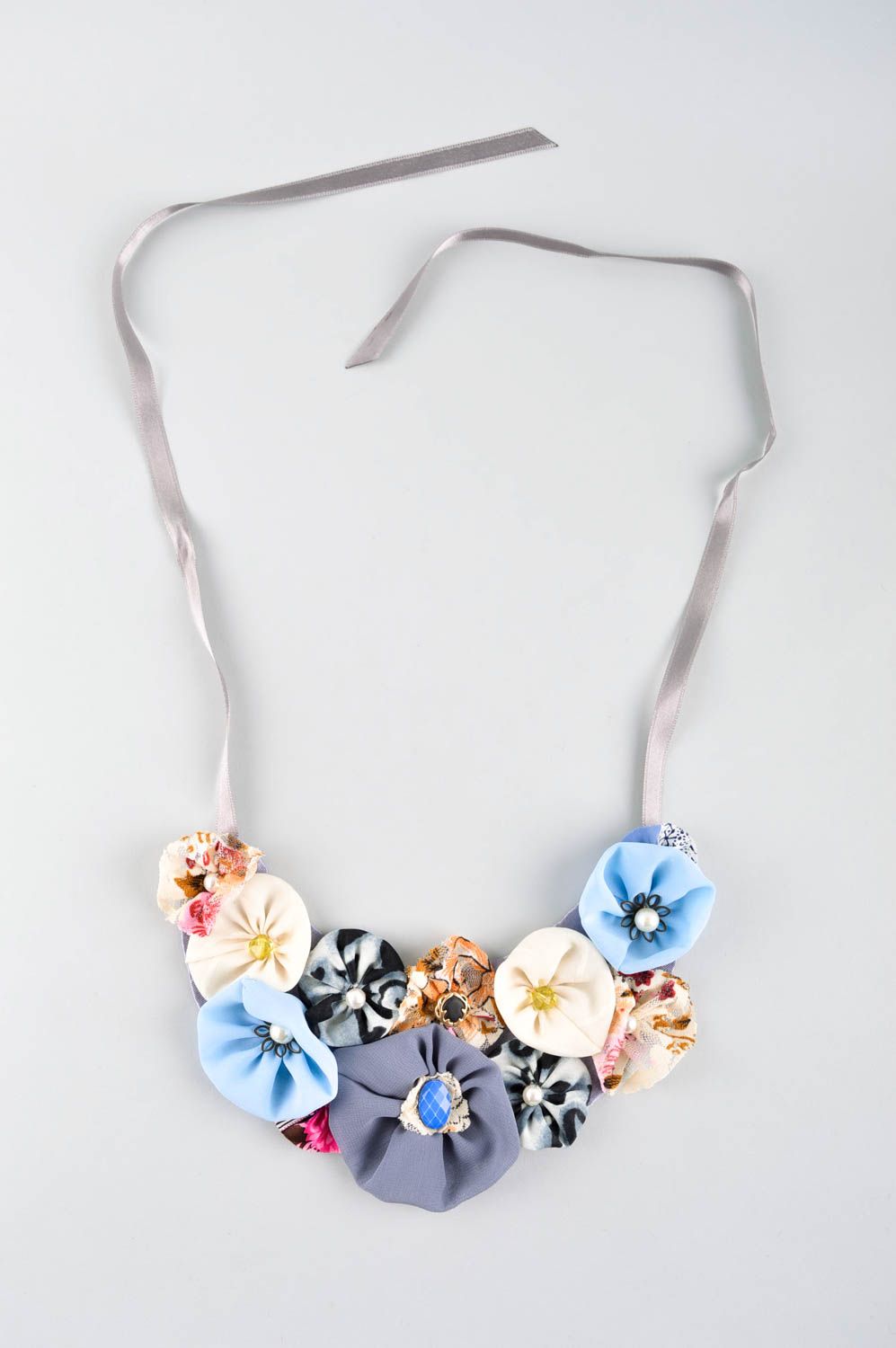 Collier plastron Bijou fait main textile avec fleurs original Cadeau femme photo 5