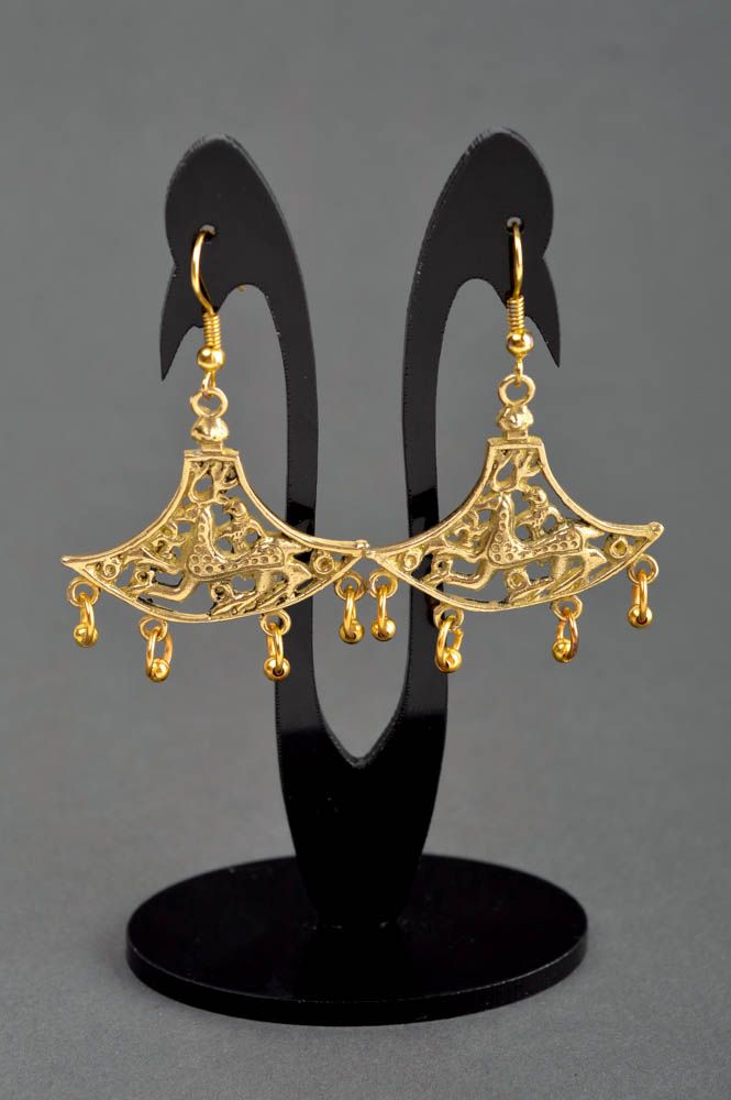 Lange Ohrhänger handmade Metall Schmuck Ohrringe für Damen orientalisch Messing foto 1