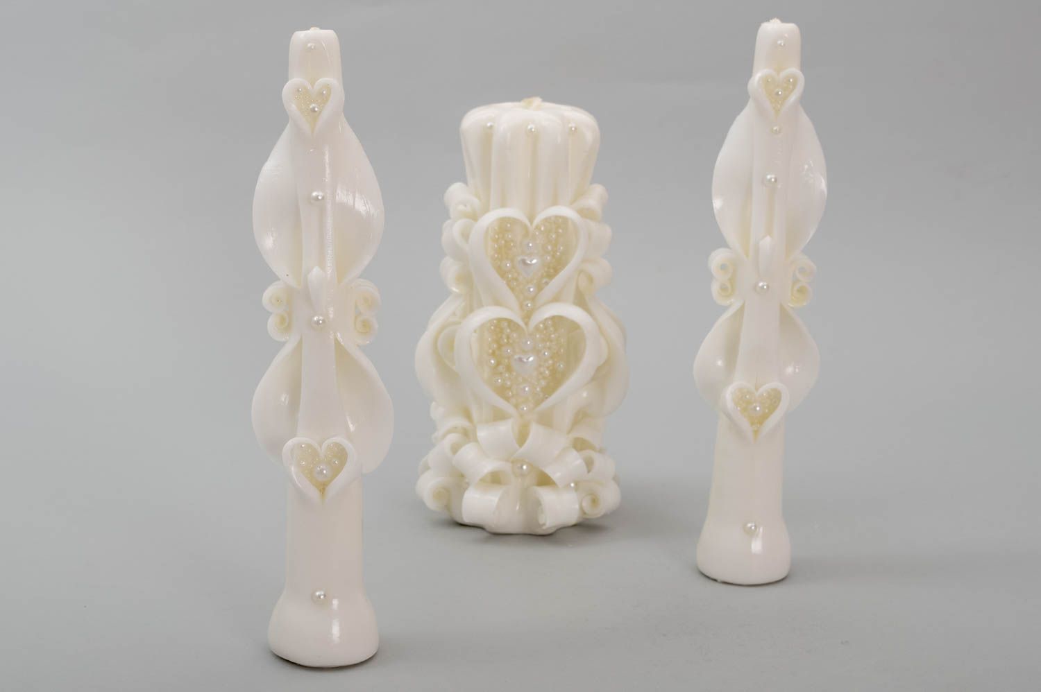 Резные свечи ручной работы венчальные свечи аксессуары для свадьбы белые фото 4
