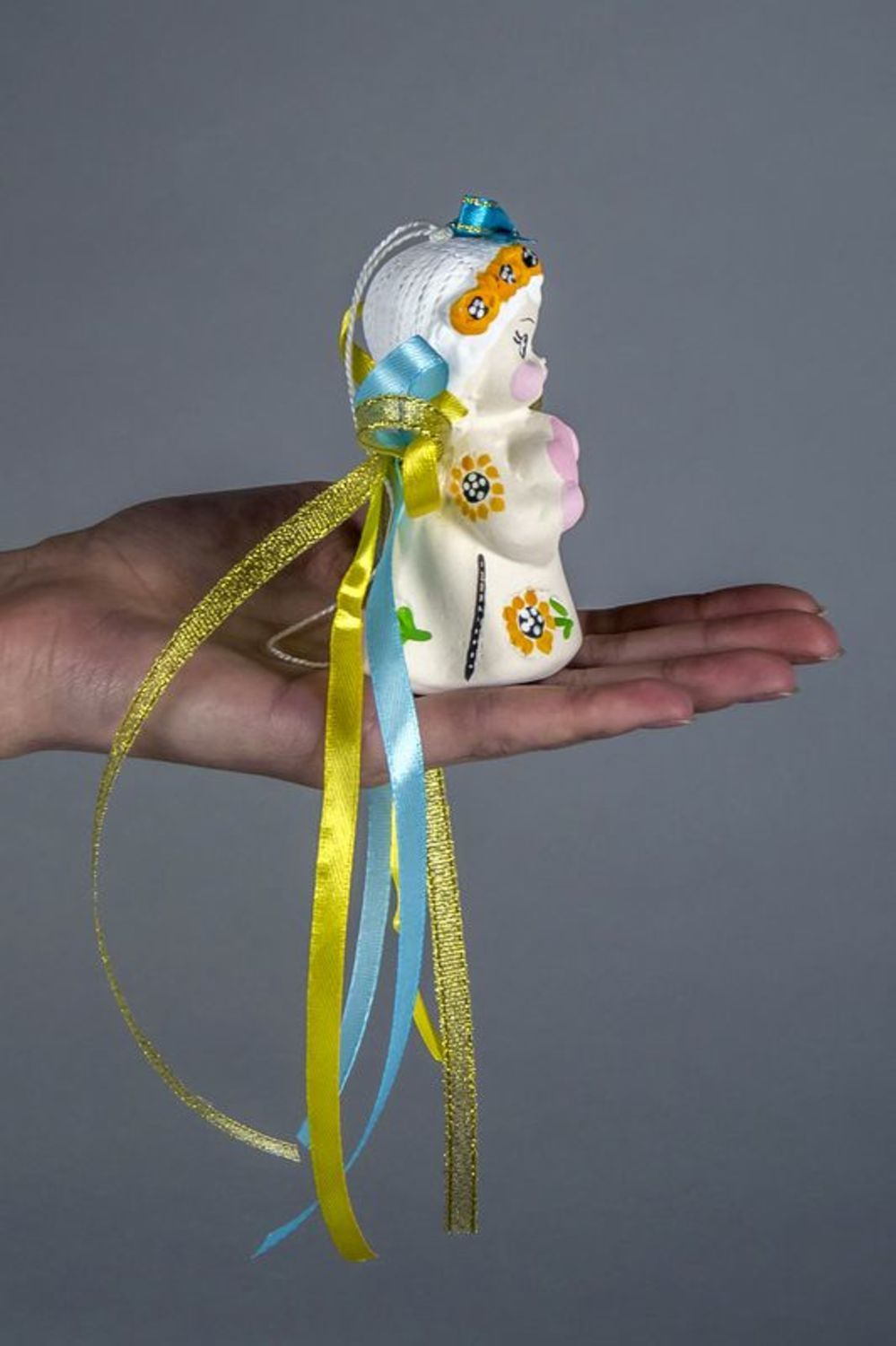 Ceramic bell yellow with blue photo 1