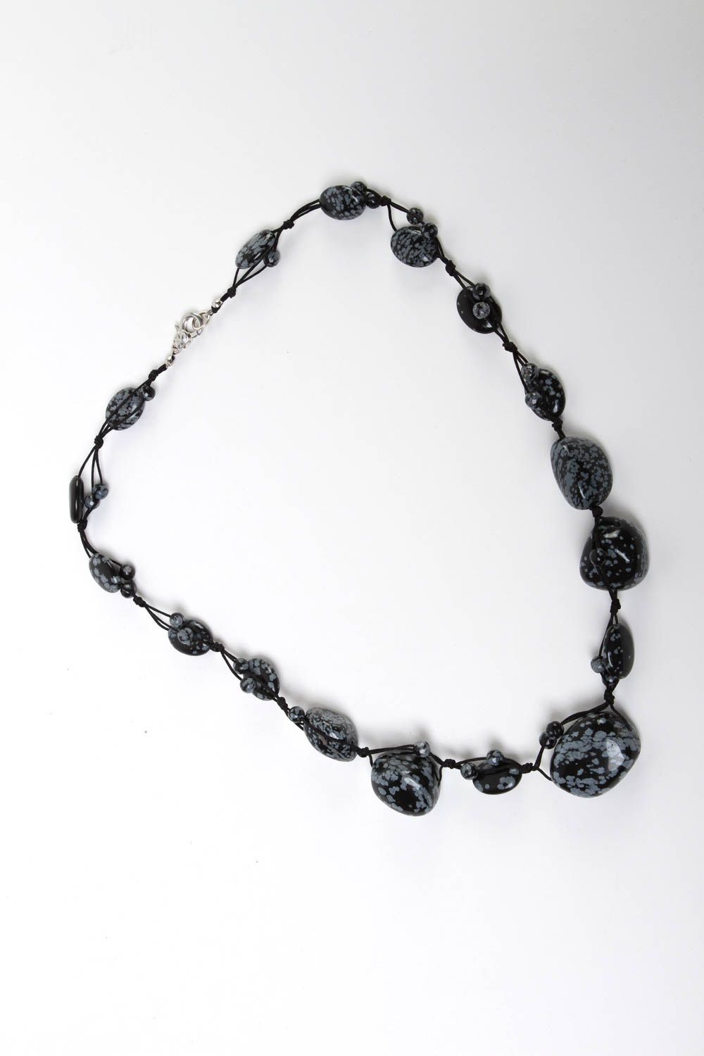 Collier pierres naturelles Bijou fait main long en obsidienne Accessoire femme photo 2