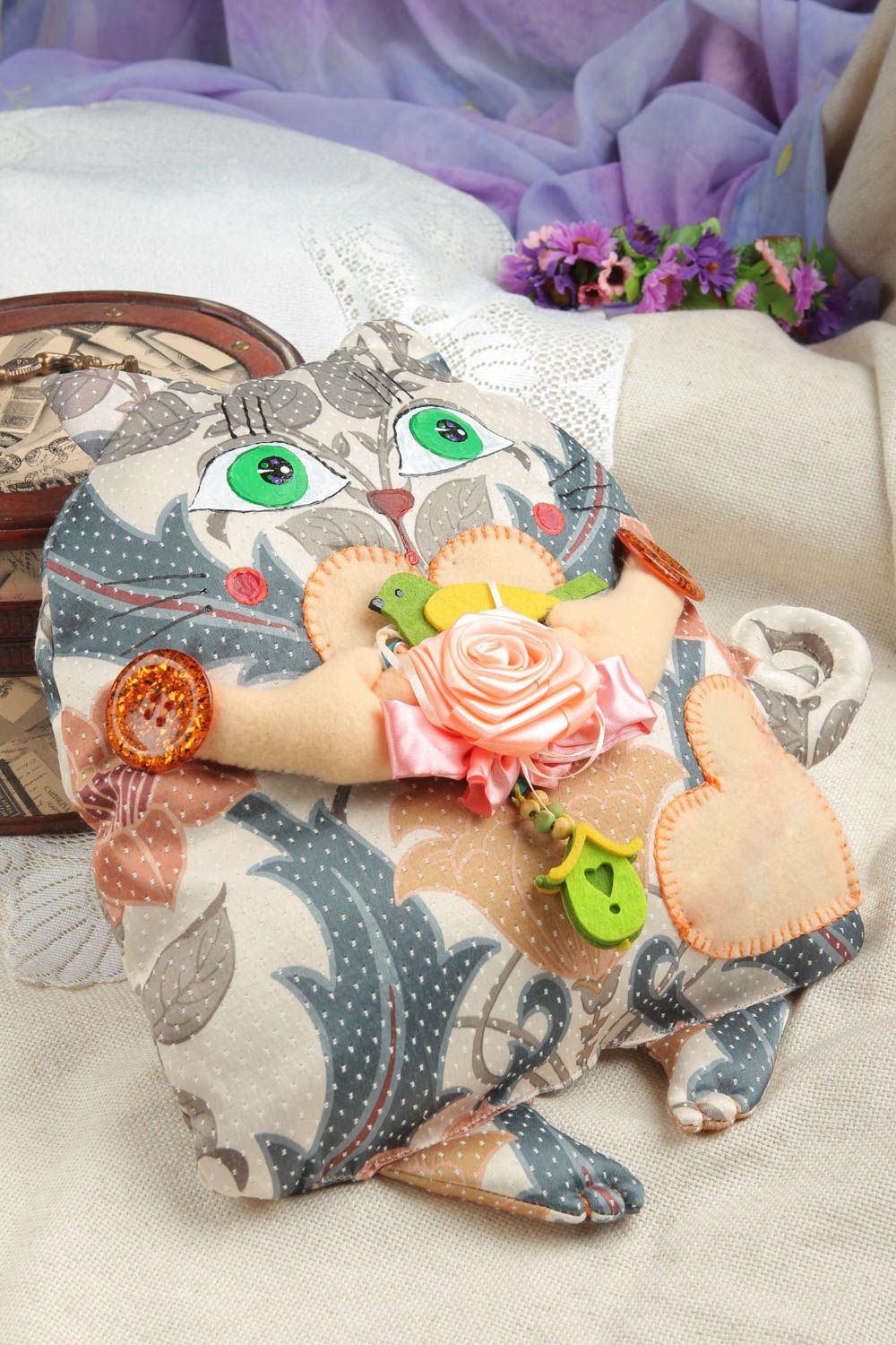 Игрушка-подушка ручной работы игрушка для детей детская игрушка расписная кот фото 1