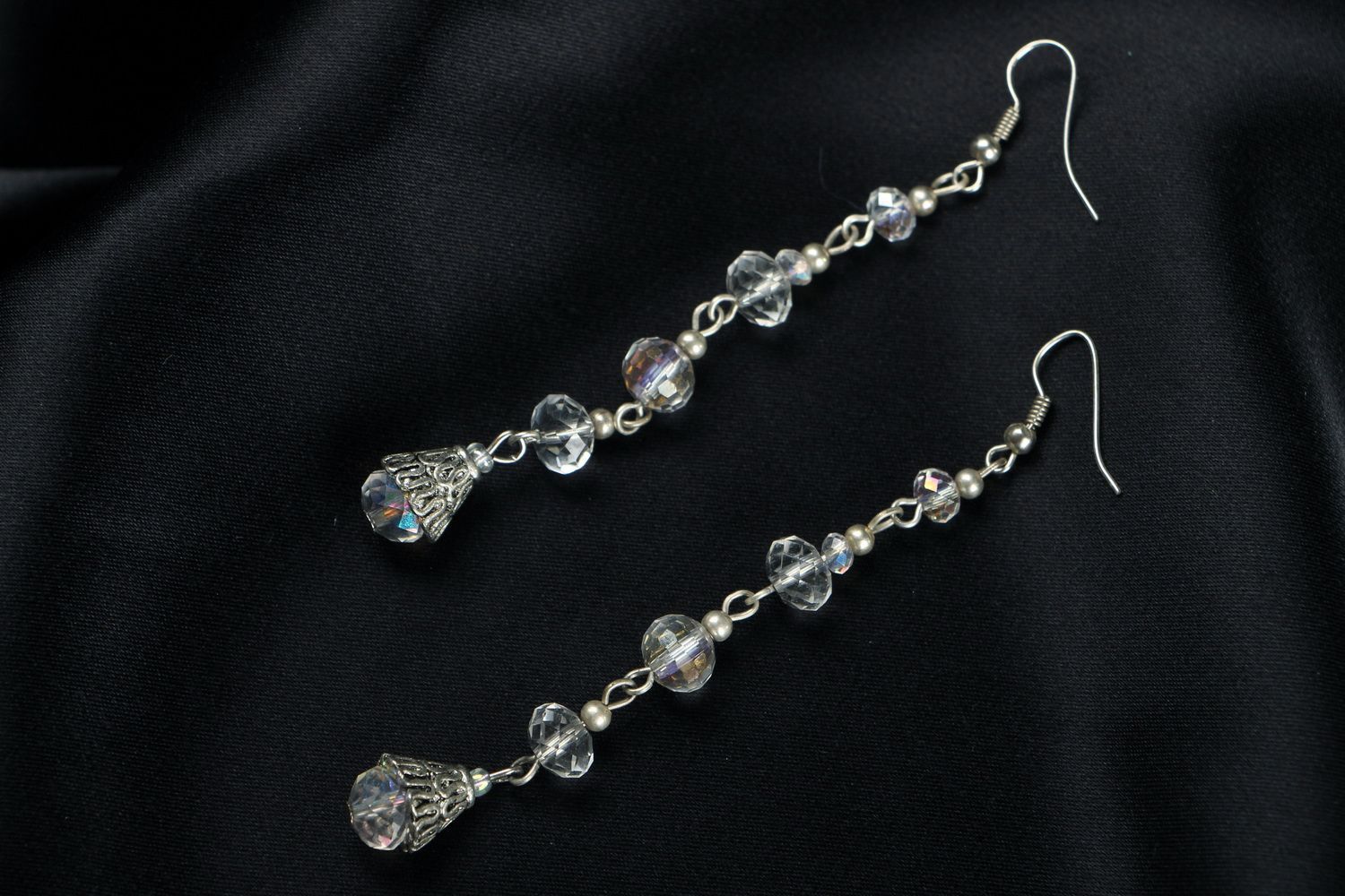 Long earrings with crystal beads photo 1