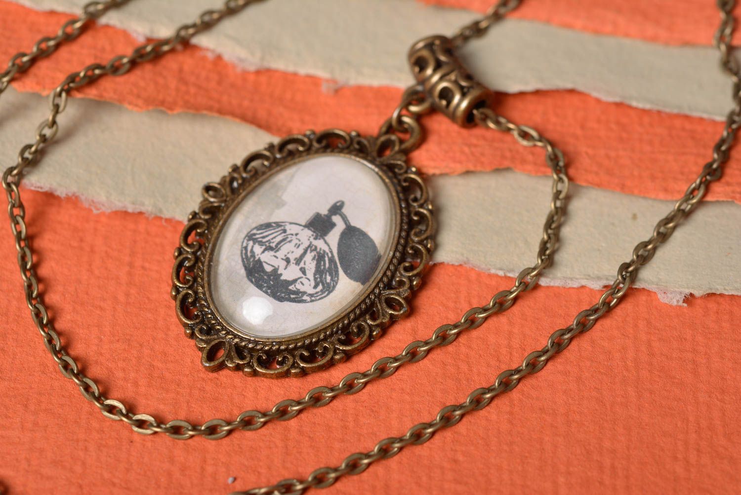 Pendant with decoupage designed in vintage style handmade beautiful jewelry photo 1